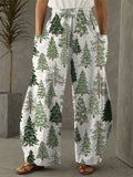 Christmas Village Tree Print Casual Pants