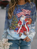 American Flag Santa Long Sleeve Casual Top