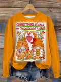 Christmas Gnome Print Round Neck Long Sleeve Top