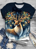 Christmas Reindeer Print Crew Neck T-shirt