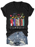 Book Flower V Neck T-shirt