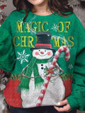 Magic Of Christmas Snowman Print Round Neck Long Sleeve Top