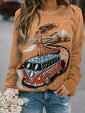 Vintage Hippie Van With Girl Long Sleeve Casual Top