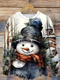 Women's Christmas Snowman Print Round Neck Long Sleeve Top