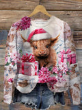 Women's Christmas Highland Cow Print Casual Top