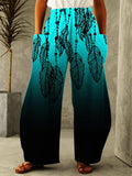 Ethnic Feather Gradient Print Casual Pants