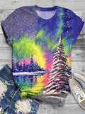 Magical Northern Lights Print Crew Neck T-shirt