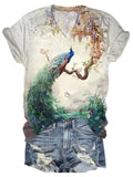 Flower Tree Peacock V-Neck T-Shirt