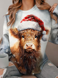 Women's Christmas Highland Cow Print Long Sleeve Top