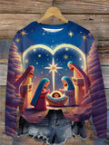 Women's Christian Nativity Print Round Neck Long Sleeve Top