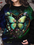 Green Floral Butterfly Long Sleeve Top
