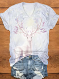 White Reindeer V-Neck T-Shirt