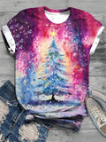 Women's Colorful Christmas Tree Print Crew Neck T-Shirt