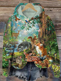 Forest Animals Printed Long Sleeve Hoodie