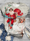 Vintage Santa Claus Print Crew Neck T-shirt