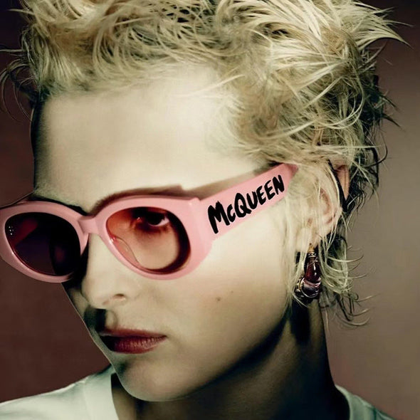 Fashion Oval Letter Logo Sunglasses for Women Man Retro Brand Designer Wide Leg Beige Female Sunglass UV400 Driving Shades