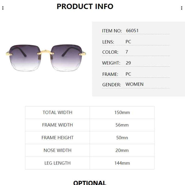 Women Square Frameless Sunglasses