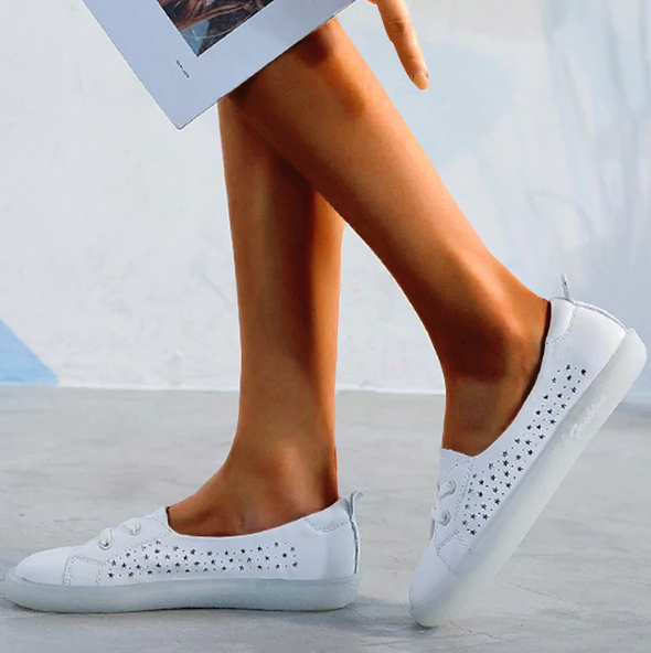 Sequins Star Design Casual Lace-Up Distressed White Sneakers