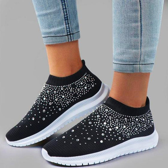 Nanccy Women's Crystal Breathable Orthopedic Slip-On Walking Shoes