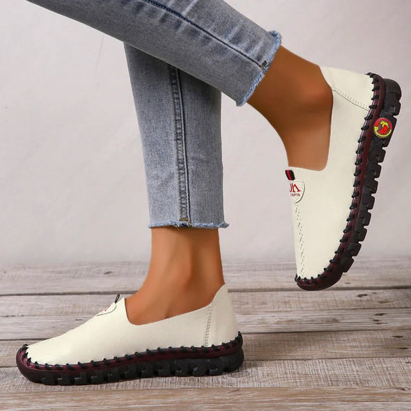 Hollowed Leather Wide Fit Driving Loafers Slip On