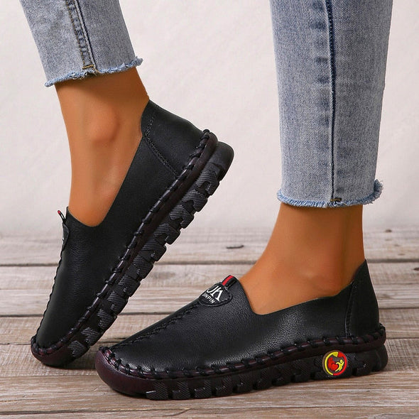 Hollowed Leather Wide Fit Driving Loafers Slip On
